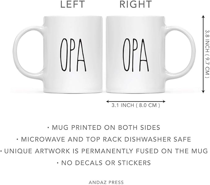 Andaz Press Simple Rustic Farmhouse Kitchen Decor 11oz. Ceramic Coffee Tea Mug Gift, Opa, 1-Pack, Birthday Christmas Gift Ideas for Family, Friends