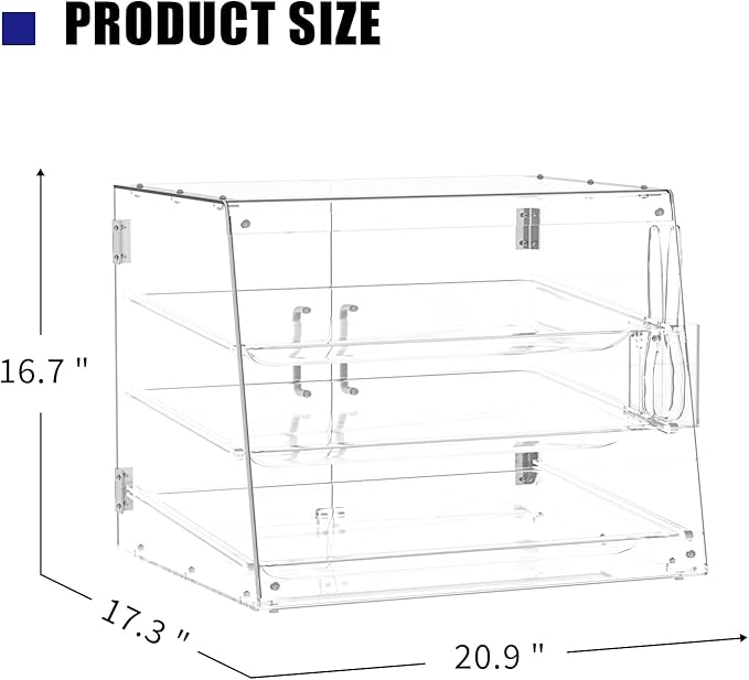 3-Tier Commercial Countertop Bakery Display Case with Rear Doors, 20.9 x 17.3 x 16.7 inches, Clear Countertop Cabinet for Pastries and Desserts