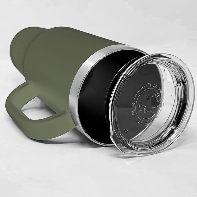 LaserGram 40oz Vacuum Insulated Travel Mug with Handle, Tiki Statue, Personalized Engraving Included (Camo Green)