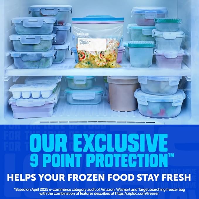 Ziploc Quart Food Storage Freezer Slider Bags, Power Shield Technology for More Durability, 34 Count (Pack of 2)