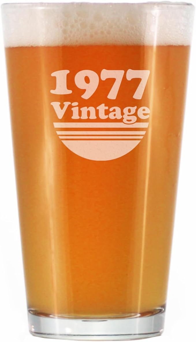 Vintage 1977 Pint Glass for Beer - 48th Birthday Gifts for Men or Women Turning 48 - Fun Bday Party Decor - 16 oz