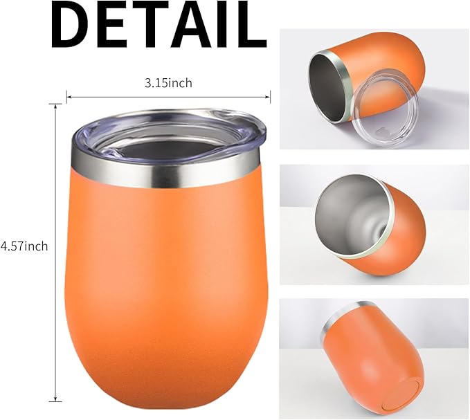 12oz/4 Pack Wine Tumbler Glasses with Lid Stemless Double Wall Vacuum Stainless Steel Travel Tumbler Keeping Cold & Hot for Wine,Coffee,Cocktails,Christmas Drinks-Family and Gifts(Multi color-8)