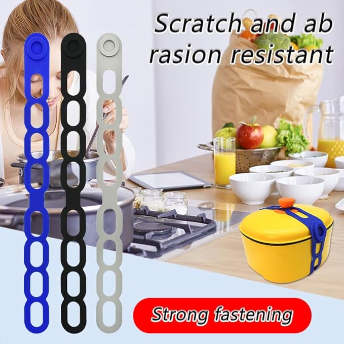 21.3In Reusable Silicone Latch Strap - Self-Lock Elastic Tie for Slow Cooker Lid/Pot/Bento Box, Organizer for Curtain/Cords/Yoga Mat/Camping Mat, BPA-Free, Dishwasher-Safe (Blue-1PCS)