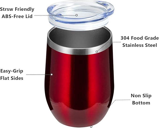MEWAY 12oz Wine Tumbler 16 Pack Bulk Gifts for Women,Double Wall Vacuum Stainless Steel Travel Mug with Lid,Insulated Stemless Wine Cup Glass for Coffee,Cocktails,Drinks(Burgundy,Set of 16)