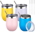 12oz/4 Pack Wine Tumbler Glasses with Lid Stemless Double Wall Vacuum Stainless Steel Travel Tumbler Keeping Cold & Hot for Wine,Coffee,Cocktails,Christmas Drinks-Family and Gifts(Multi color-7)
