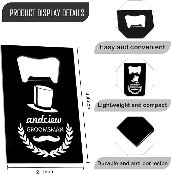 1PCSPersonalized Bottle Openers Credit Card Size, Groomsmen Best Man Gifts for Wedding Bachelor Party, Stainless Steel Beer Bottle Opener