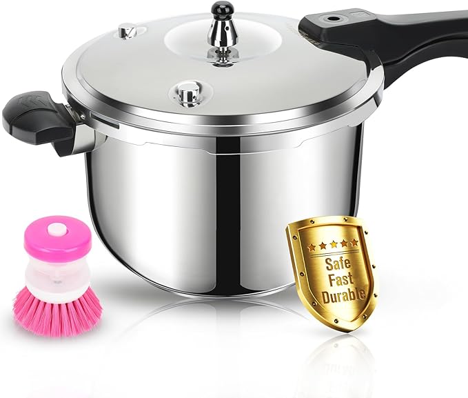 Stainless Steel Pressure Cooker, 6.3 Quart Induction Compatible Pressure Cooker with Pressure Indicator Safeguard Devices,Compatible with Gas & Induction Cooker