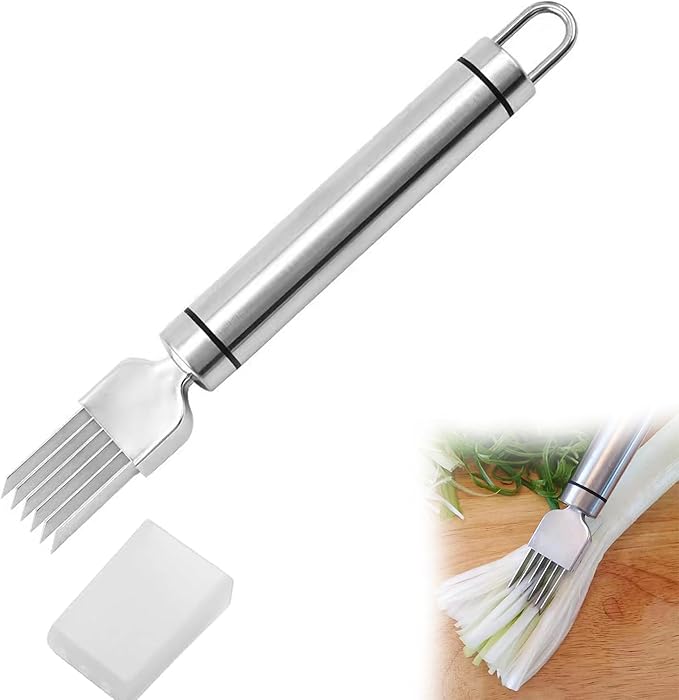 PCTC Stainless Steel Chopped Green Onion Knife, Kitchen Tool Slice Cutlery Vegetable Cutter Sharp Scallion Cutter Shred Knife, for Kitchen Cutting Vegetables Onion Garlic Slicing Tool（1 Pack）