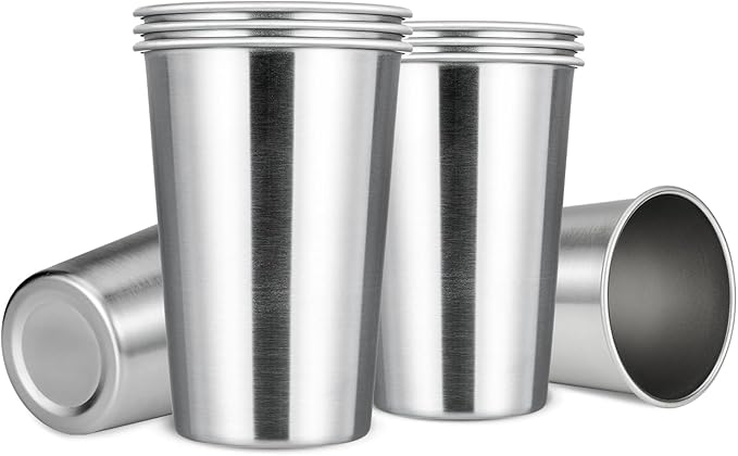MEWAY Premium Stainless Steel Cups 16 oz Pint Cup Tumbler (8 Pack) - Premium Metal Cups - Stackable Durable Cup，Chilling Beer Glasses, for Travel, Outdoor, Camping, Everyday