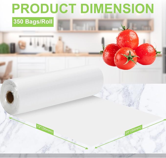 Plastic Produce Bag 12" X 20", Clear Food Storage Bags for Food, Fruit, Vegetable, Refrigerator Storage, Kitchen, 350 Bags/Roll (1 Rolls)