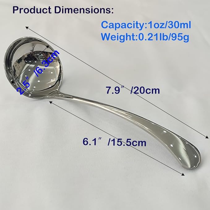 Small Ladle, Sauce - Gravy Ladle, 7.9 Inch, 18/10 Stainless Steel Small Gravy Soup Spoon for Spooning Gravies or Sauces, Set of 2(Silver）