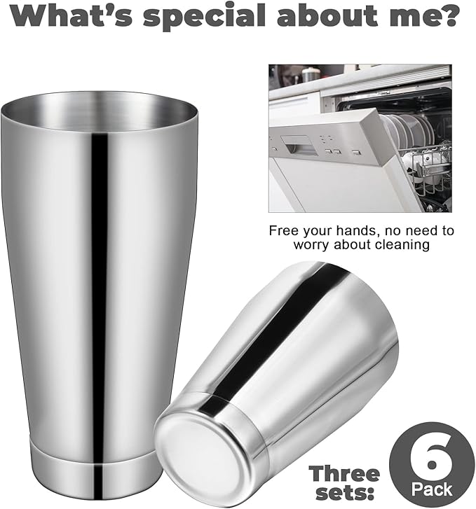 Sabary 6 Pcs Cocktail Shakers Professional Bar Shaker Boston Set Stainless Steel Martini Drink Mixer Basic Tool Weighted Shake Metal Can Cocktail Shaker Set, 18 Oz, 28 oz (Silver)