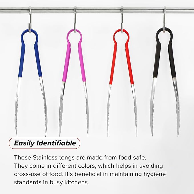 LZMS 4pcs 9 1/2" Red Atmospherei Stainless Steel Grill Tongs,Kitchen Tongs with Non-Slip Grip for Cooking,BBQ,Buffet Dinner