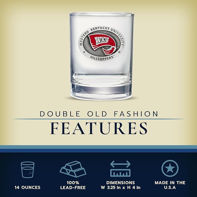 Heritage Pewter Western Kentucky Double Old Fashion | Double Rocks Glass 14 OZ for Liquor | Expertly Crafted Pewter Glass
