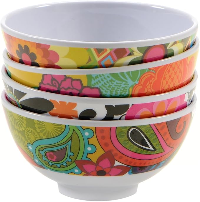 French Bull Melamine Mini Bowl, 4-Piece Set, 10 Fluid Ounces, Small Serving Bowl – Snack, Condiment, Dip, Dessert, Ice Cream – Shatter Proof, Food-Safe, BPA Free, Dishwasher Safe, 4”, Floral