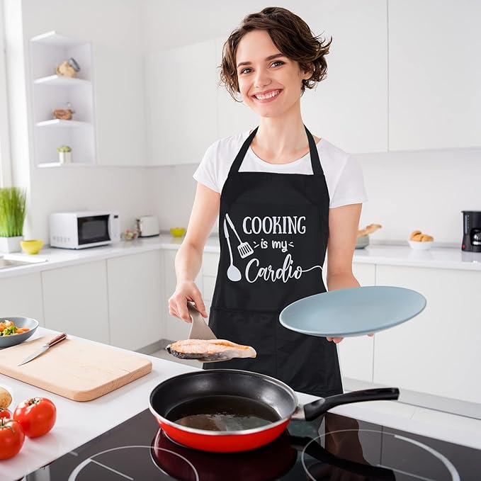 Mepase 4-piece Fun Cooking Apron Set, Women's Size, with 2 Pockets, Adjustable Kitchen Apron, Suitable for Moms, Wives, Bakers, Chefs, Christmas and New Year Gift
