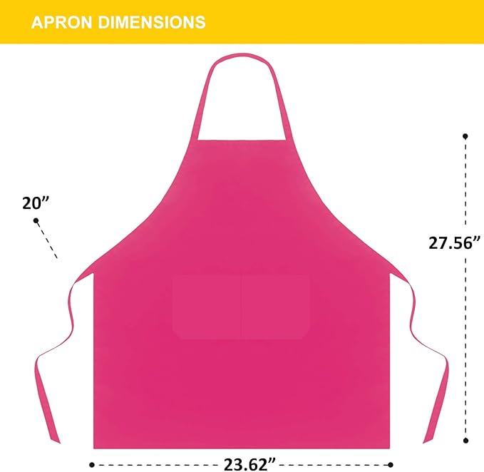 10 Pack Bib Pink Aprons Bulk for Women Girl Adult Painting BBQ Cooking Kitchen Baking with Pockets (10, Pink)