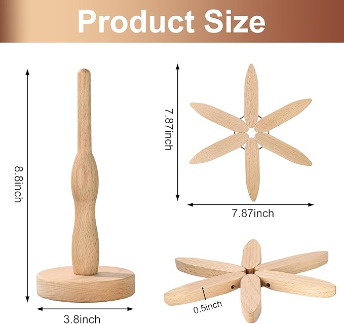 Wooden Trivets for Hot Dishes, Tree Shape Trivets Set, 5 Wooden Trivet + 1 Stand Stored Like a Tree, Beech Wood Trivet for Hot Pots, Pans, Bowl, Teapot, Practical The Kitchen Counter