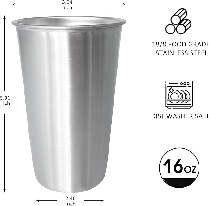 24OZ 4pack Stainless Steel Pint Cups Shatterproof Cup Unbreakable Tumblers -Metal Cups - Stackable Durable cup，Chilling Beer Glasses, for Travel, Outdoor, Camping, Everyday，Restaurant