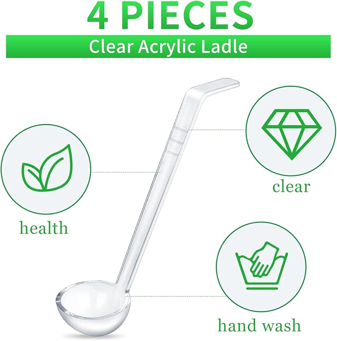 4 pieces 1 oz ladle clear small gravy ladle long handle Acrylic 7.9 Inch Perfect for Serving Dressings,punch bowl, Sauces and Toppings (1oz, small)