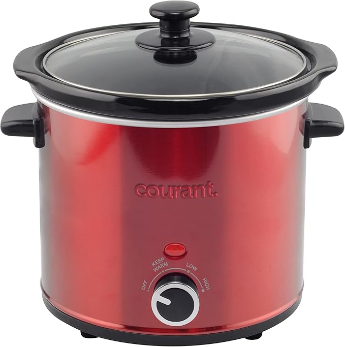 Courant 3.2 Quart Slow Cooker - Red, Removable Ceramic Insert & Glass Lid With Three Temperature Settings