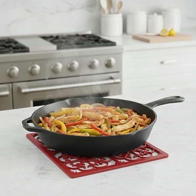 GASARÉ, Extra Large, Thick, Silicone Trivet for Hot Dishes, Pots, and Pans, Heat Resistant Mat for Countertop, Hot Pad for Kitchen, Easy to Clean, 12 x 10.9 x 3/8 Inches, Red