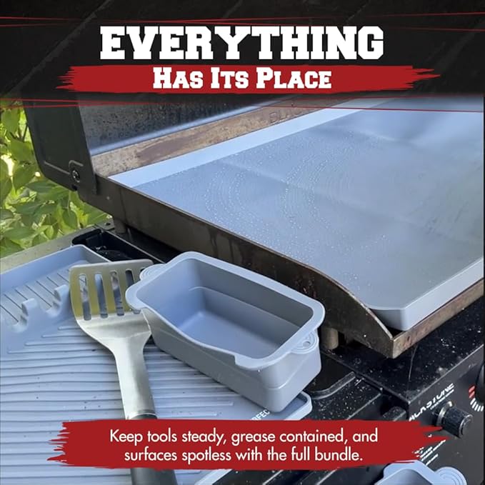 KITCHEN PERFECTION Ultimate Kit for Blackstone Griddle 36 Inch - Silicone Griddle Cover Mat + Griddle Accessories Mat + 2 PCS Silicone Grease Cup Liners Hermetic Protection from Rust & Debris All Year