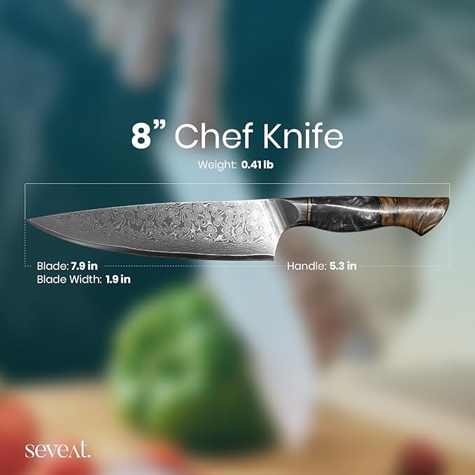 Damascus Kitchen Knife, 67-Layer Damascus Steel, 13” Professional Chef Knife Set for Kitchen, Ergonomic Wood & Resin Handle in Gift Box, Ideal for Gifting (Black, 1 piece)
