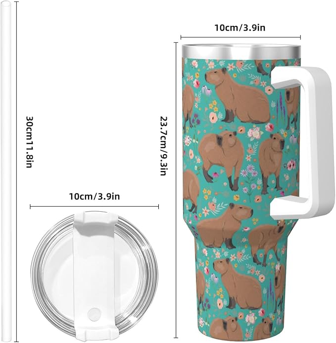 Capybara Gifts Capybara Tumbler Cute Cup Water Bottle for Girls, Teens, Women, Men Stainless Steel Vacuum Insulated 40oz Tumbler with Lid and Straw for Water, Iced Tea or Coffee, Blue