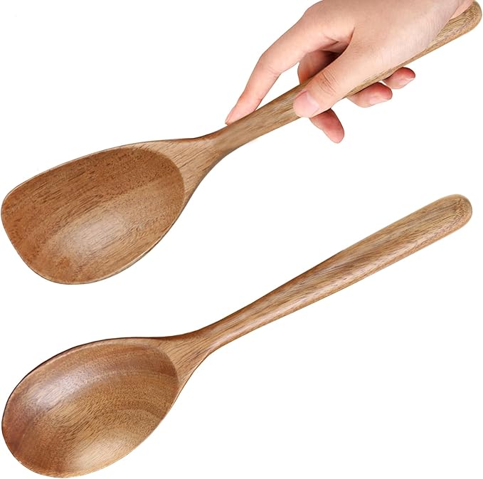 2PCS Acacia Wooden Spoons For Cooking 12-inch Smooth Finish Corner Spoon And Cooking Spoons-Comfortable Grip Wood Spoons for Cooking - Non-Stick Wooden Cooking Utensils
