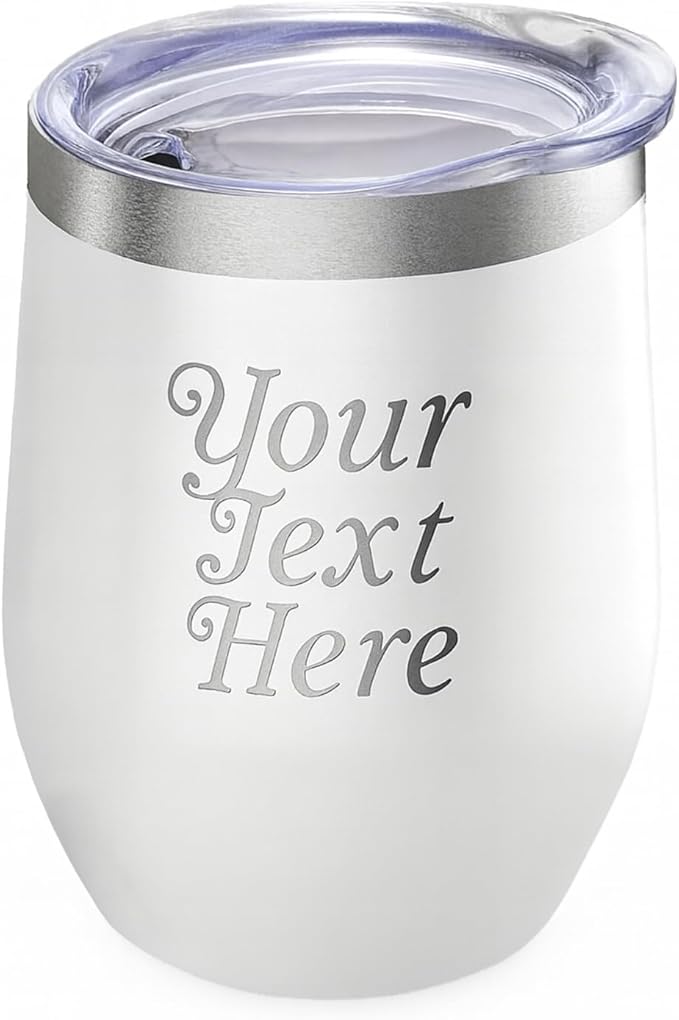 Gifts Inscribed Personalized Wine Tumbler with Lid – White Custom Text Engraved Stainless Steel Insulated Mug for Hot & Cold Drinks – Customized Bridesmaid, Wedding, or Birthday Gift