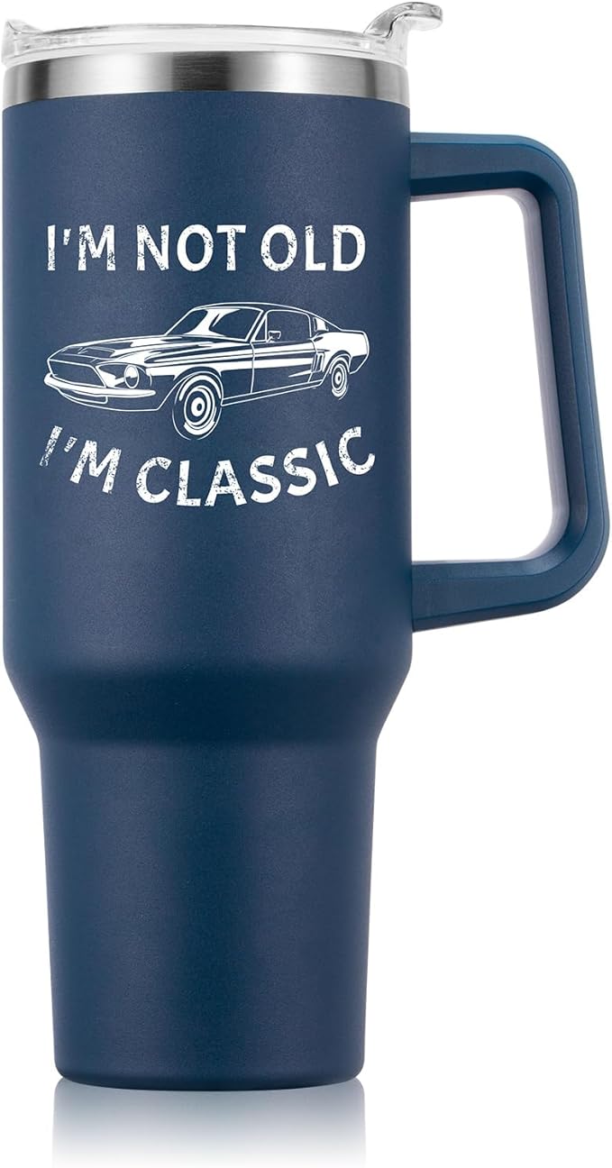NOWWISH 40oz Tumbler with Handle and Straw for Men, I am Not Old Funny Christmas Gifts for Dad Husband Grandpa, Large Insulated Mug, Stocking Stuffer Idea - Navy Blue