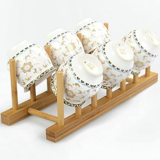 YWSHF 4 PCS Bamboo Wooden Dish Rack Dishes Drainboard Drying Drainer Storage Holder Stand Kitchen Cabinet Organizer for Dish,Plate,Bowl,Cup Pot,Lid,Book