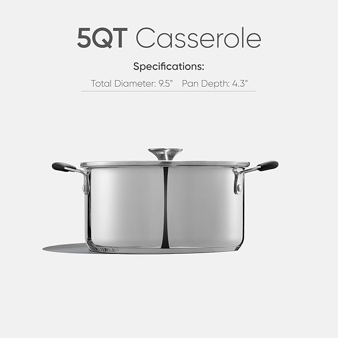 Carote Stainless Steel Stock Pot - 5 Quart Heavy Duty Induction Cooking Pot with Visible Lid for Pasta, Soup, Spaghetti, Bottom Big Stockpot, Deep Cookware for Canning, Boiling, Simmer, Silver