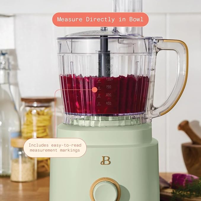 Beautiful 10‑Cup Food Processor ‑ 500 W, Variable Speed, Twist‑Lock, Dishwasher‑Safe Parts, Included Accessories (Sage Green)