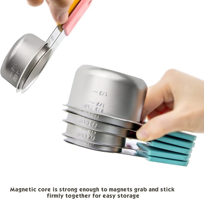 Magnetic Measuring Cups Set, 7 Pieces 18/8 Stainless Steel Stackable Nesting Heavy Duty Measuring Cups, kitchen Tools, Perfect for Dry and Liquid Ingredients, Dishwasher Safe (Muticolour, 7 set)