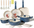 23Pcs Ceramic Cookware Set Non Stick Pots and Pans Set Non Toxic with Detachable Handle Induction Kitchen Cookware Set Space Saving, Oven & Dishwasher Safe, Navy