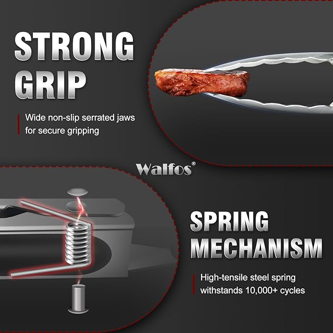 Walfos 17 Inch Extra Long Grill Tongs, Ultimate Stainless Steel BBQ Tongs for Grilling, Cooking, BBQ/Barbecue, Buffet and Turning Food