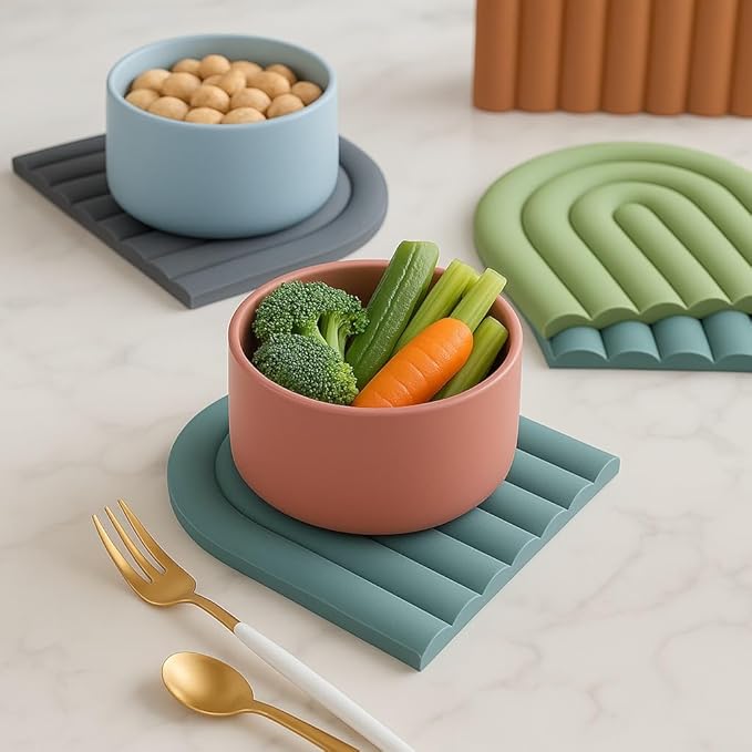 Silicone Trivets for Hot Dishes – Heat-Resistant, Non-Slip Pot Holders for Kitchen & Coasters – Durable Hot Pads for Pots, Pans, Baking Dishes & Kitchen Appliances (Sky Mist - 2pcs)