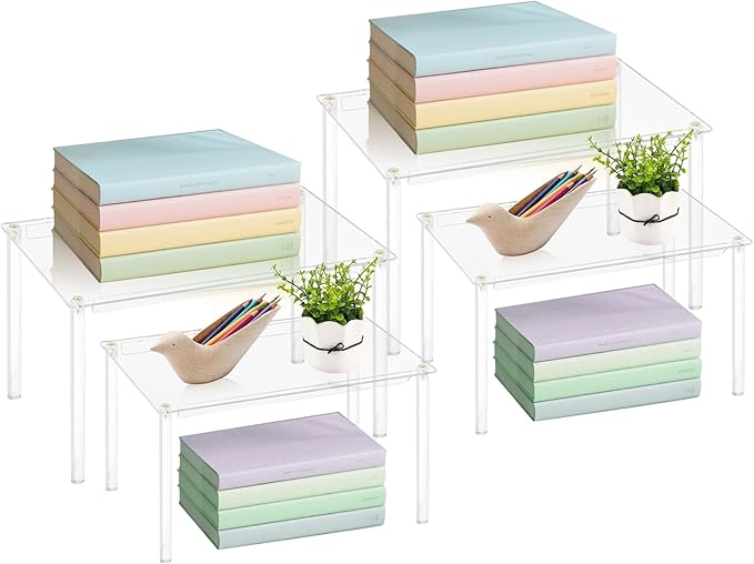Acrylic Cabinet Organizer, 4Pack Spice Rack Organizer for Cabinet, Desk Countertop Shelf Organizer for Dishes, Spices, Soda Cans and Bottles, Stackable Shelves House Essentials for Gift