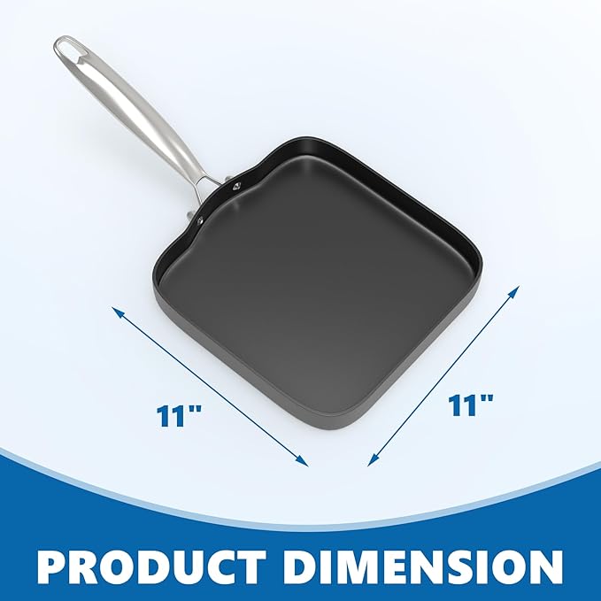 SafBbcue Square 11” Grill Pan Non-Stick Ceramic Coated, Durable Skillet Indoor & Outdoor Grilling, Oven Gas & Induction Safe, for Weber Charbroil Camp Chef Grill, Black