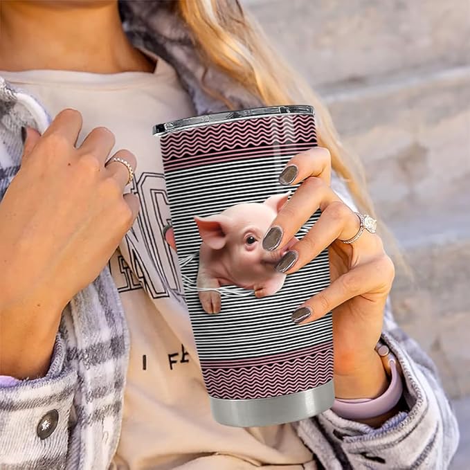 Pig Tumbler 20oz Stainless Steel Insulated Coffee Travel Mug Cup for Women Girls Pig Gifts for Birthday Christmas Mothers Day