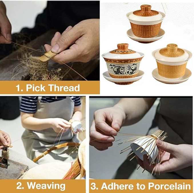 Kungfu Tea Pot Chinese Heritage Ceramic Tea Pot Asian Handmade Bamboo Tea Sets 2PCS B1