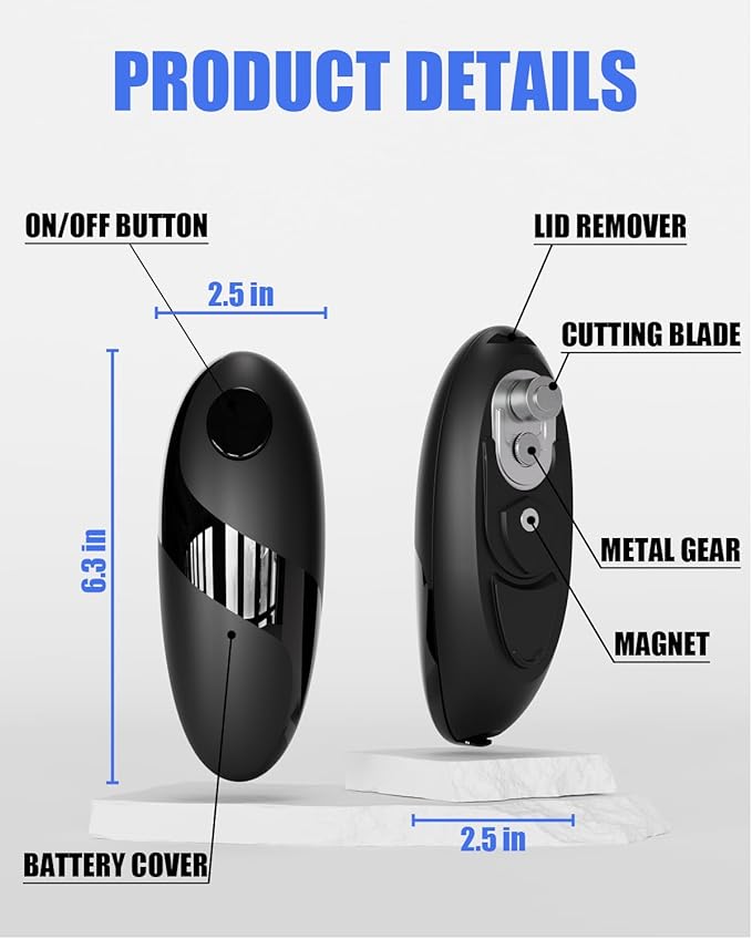 Electric Can Opener for Seniors - One Touch Automatic Kitchen Gadget, Smooth Edge Design for Safety & Arthritis-Friendly Use, Works with All Can Sizes