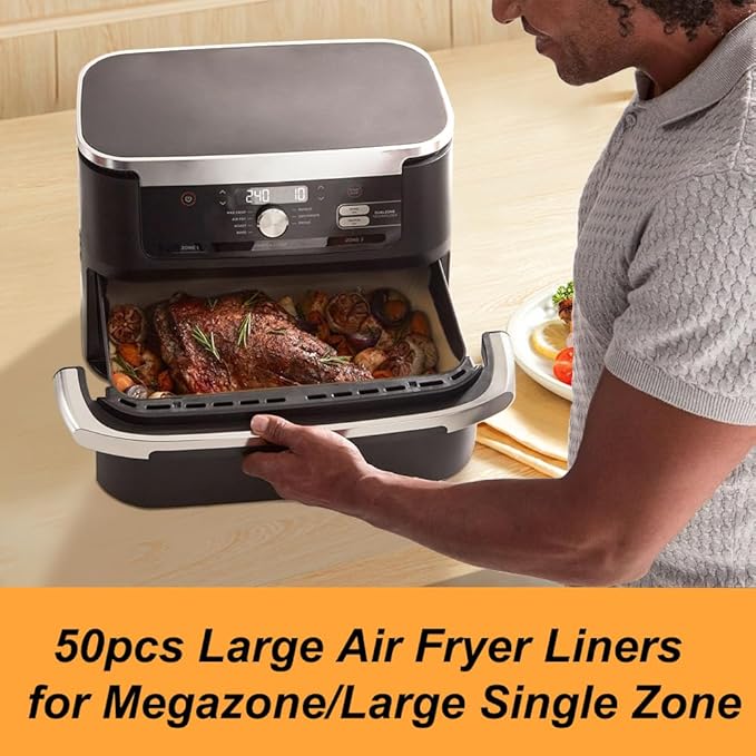 BYKITCHEN Air Fryer Liners for Ninja Foodi DZ071 7-QT/ 11-QT/Instant 9 Qt DualZone FlexBasket Airfryer, 100pcs Small Air Fryer Dual Liners & 50pcs Large Papers for 7-qt/11-qt Megazone