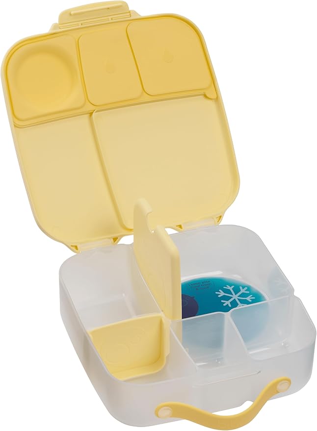 b.box Kids Lunch Box – 4 compartments (2 Leak-proof) Bento Box with Cold Pack & Removable Divider Reusable Snack Containers with Lids, Snack Box for Toddlers & Older Kids 8 1/2 cups (Lemon Twist)