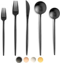 BirdyFly Black Silverware Set, 20 Piece Stainless Steel Flatware Set Service for 4, Matte Black Cutlery Set, Include Knives/Forks/Spoons, Dishwasher Safe