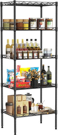 5-Shelf Storage Shelves Metal Shelving Unit NSF Garage Storage Rack Adjustable Wire Shelves Organizer for Kitchen Closet Basement, 750 Lbs Capacity, 16.7" L × 11.8" W × 47.6" H, Black