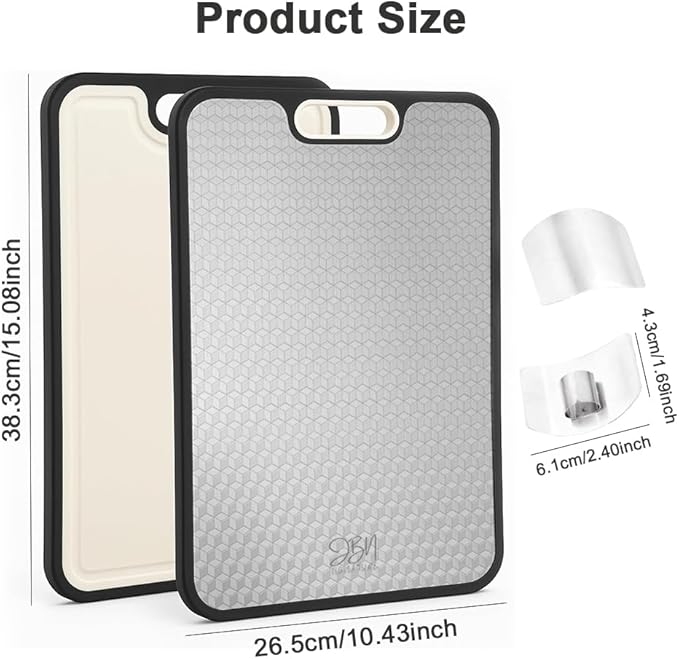 Titanium Cutting Board for Kitchen-2 in 1 Double Sided Pure Large Cutting Board with Magic Cube Texture & 2 Stainless Steel Finger Guards, Non-Slip, Scratch-Resistant, Dishwasher Safe