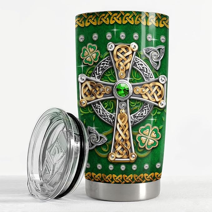 SANDJEST Irish Tumbler 20oz Celtic Cross Stainless Steel Tumbler with Lid Gifts for Women Birthday Christmas
